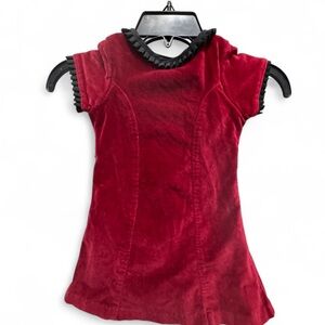 Laura Ashley vintage Red Velvet Kids Dress with raffle trim size 2 T
